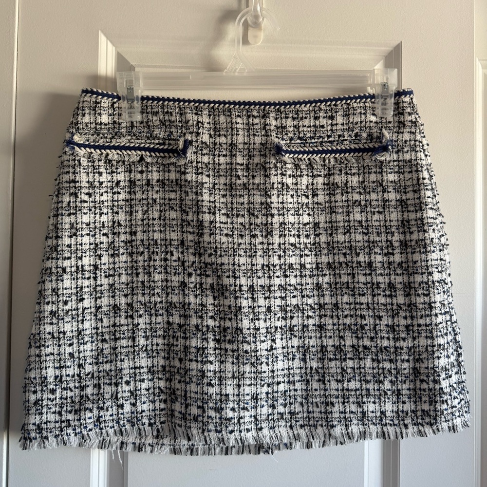 H&M Navy and White Tweed Mini Skirt